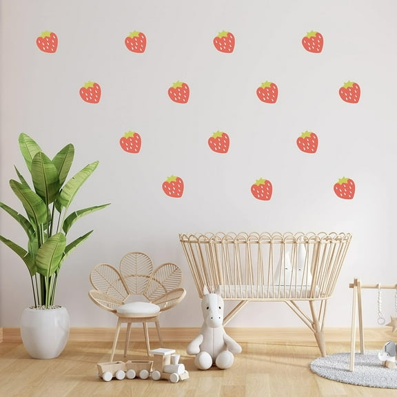 Decalcomania Strawberries Wall Decals - Set of 16 Strawberry Wall Stickers for Nursery Bedroom Kitchen Bathroom Decor Removable Peel and Stick Indoor Wall Dcor