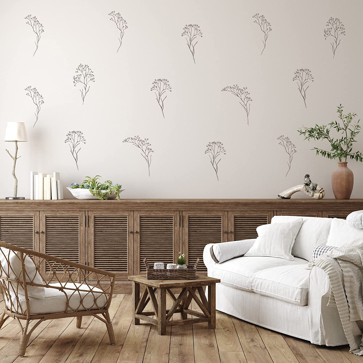 Set of 12 Brown Floral Peel and Stick Wall Decals