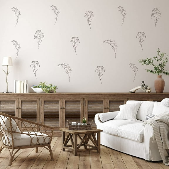 Decalcomania Wall Decor Floral Wall Decals - Set of 12 Boho Floral Stems Stickers Removable Peel and Stick Decals - 10" Leaf Wall Decals