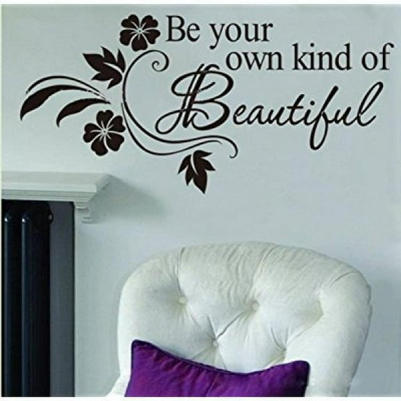 Decalgeek Be Your Own kind of Beautiful Decals Flower Vine Wall Sticker Art Decor, 12-Inch by 24-Inch, Black