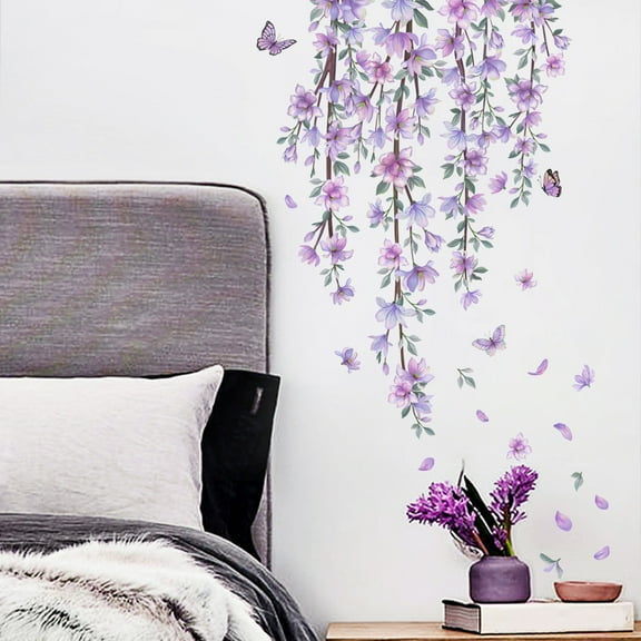 Decalmile Flower Wall Decals Wall Decals Wall Sticker Hanging Wall Stickers Bedroom Living Room Sofa TV Background Wall Decor