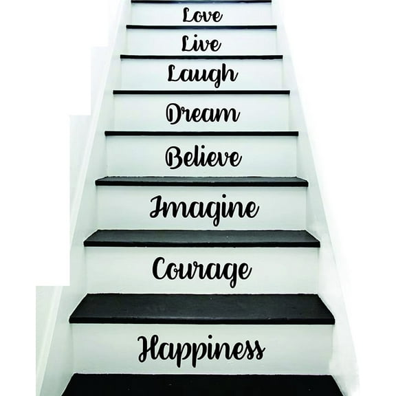 Decals Happiness Courage Imagine Stairs Quote Wall Decal Sticker Decor Room Art Vinyl Joy Peace Fitness Family Home House Staircase Love Beautiful Inspirational Laugh Love Live