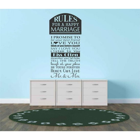 Decals Rules For A Happy Marriage I Promise To Remember Your Birthday Tell The Truth Laugh At Your Jokes Be Yours Forever Quote 16x20
