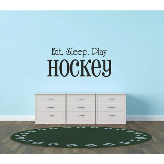 Decals & Stickers : Eat Sleep Play Hockey Sports Quote Sign Car Bumper Window Banner Kids Children Boy Girl Team 12x26"