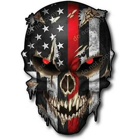 Decals by Haley Details About Firefighter Thin RED LINE Skull USA American Flag Decal Sticker CAR Truck Bumper