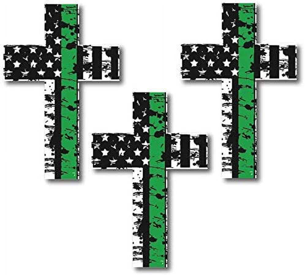 Decals by Haley Thin Green Line 3 Pack Cross I Support The Military