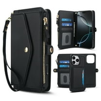 Decase 2-in-1 Detachable Magnetic Wallet Case Compatible with iPhone 12 Pro / 12 6.1", Shockproof PU Leather Flip Cover with Card Slots, Cash Pocket, Zipper Purse, Crossbody Strap, RFID Blocking,Black