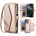 thumbnail image 1 of Decase 2-in-1 Detachable Magnetic Wallet Case Compatible with iPhone 14, Shockproof PU Leather Flip Cover with Card Slots, Cash Pocket, Zipper Purse, Crossbody Strap, RFID Blocking,Rosegold, 1 of 8
