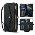 thumbnail image 1 of Decase 2-in-1 Detachable Magnetic Wallet Case Compatible with iPhone 15 Pro Max, Shockproof PU Leather Flip Cover with Card Slots, Cash Pocket, Zipper Purse, Crossbody Strap, RFID Blocking,Black, 1 of 8