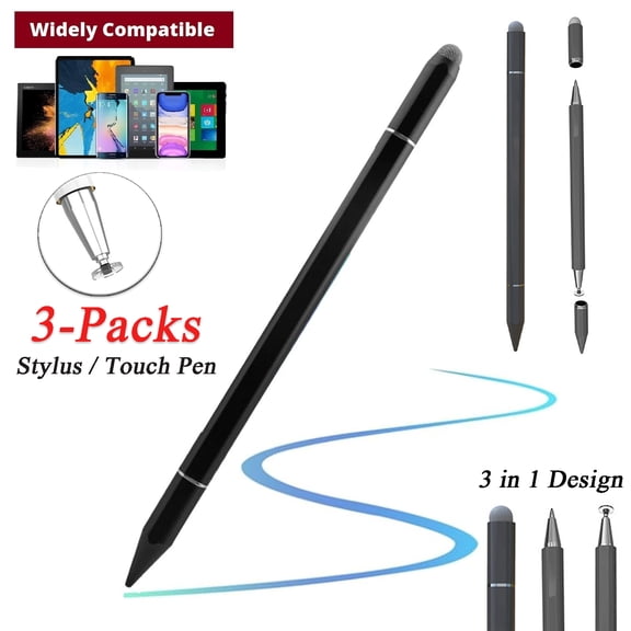 Decase 3 in 1 Stylus Pens for Touch Screens,3-Packs Capacitive Stylus for iPad/iPhone/Galaxy Tablet Phone All Universal Touchscreen Devices,3pcs Touch Pen Writing Pen,Black