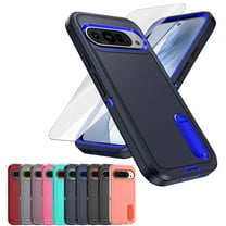 Decase 3-in-1 Shockproof Case for Google Pixel 9 / 9 Pro,3-Layer Heavy Duty Anti-Scratch Hard Case,Rugged Stand Cover with Tempered Screen Protector,Darkblue Royalblue