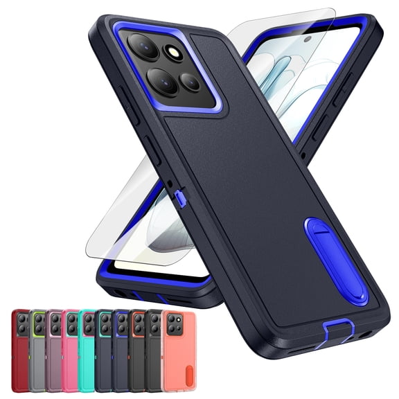 Decase 3-in-1 Shockproof Case for Moto G Power (2025),3-Layer Heavy Duty Anti-Scratch Hard Case,Rugged Stand Cover with Screen Protector for Moto G Power 5G 2025/G Play 2025,Darkblue+Royalblue