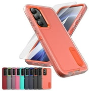 Decase 3-in-1 Shockproof Case for Samsung Galaxy S25 FE,3-Layer Heavy Duty Anti-Scratch Hard Case,Rugged Stand Cover with Glass Screen Protector,Clear+Orange