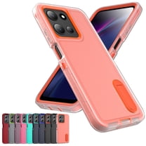 Decase 3-in-1 Shockproof Case for Moto G 5G (2025),3-Layer Heavy Duty Anti-Scratch Hard Case,Rugged Kickstand Cover,Clear Orange