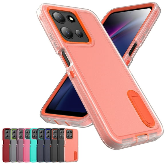 Decase 3-in-1 Shockproof Case for Moto G 5G (2025),3-Layer Heavy Duty Anti-Scratch Hard Case,Rugged Kickstand Cover,Clear+Orange