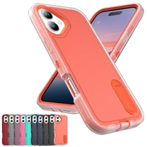 Decase 3-in-1 Shockproof Case for iPhone 17,3-Layer Heavy Duty Anti-Scratch Hard Case,Rugged Kickstand Cover,Clear Orange