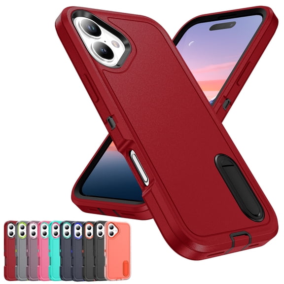 Decase 3-in-1 Shockproof Case for iPhone 17,3-Layer Heavy Duty Anti-Scratch Hard Case,Rugged Kickstand Cover,Red+Black