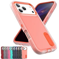 Decase 3-in-1 Shockproof Case for iPhone 17 Pro,3-Layer Heavy Duty Anti-Scratch Hard Case,Rugged Kickstand Cover,Clear Orange