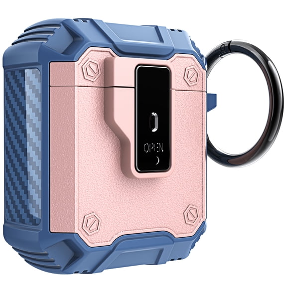 Decase AirPods Case Cover Built-in Keychain,Military Hard Shell Protective Armor with Lock [Support Wireless Charging] for Apple AirPods 1st 2nd Generation Charging Case,Rosegold