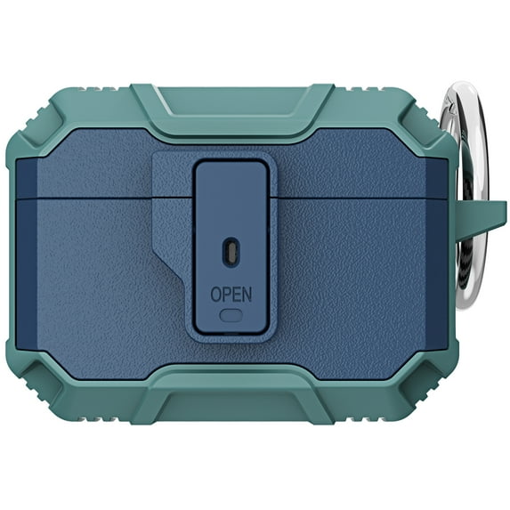 Decase for AirPods Pro Case Heavy Duty Hard PC Soft TPU Full Body Shockproof Protection Cover with Keychain Carabiner Support Wireless Charging,for Apple 2019 Latest AirPods Pro,Darkblue+Green