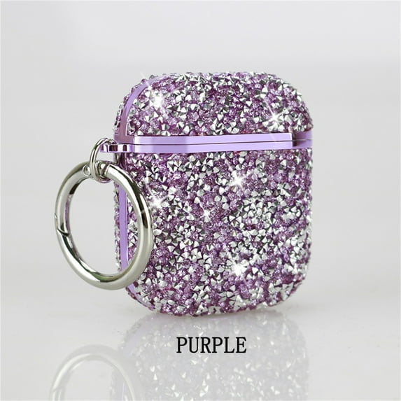 Decase Airpods Case Cover 2&1,Luxury Bling Glitter Full Protective Case with Keychain for Apple AirPods 1st 2nd Generation Charging Case,Shockproof AirPod Case for Women Girls,Purple