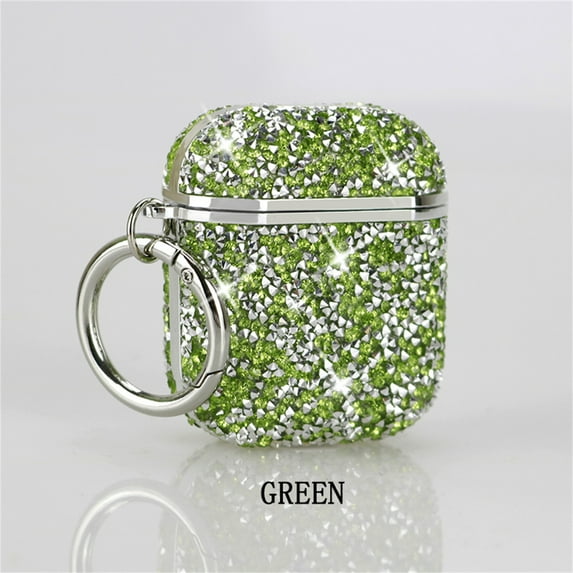 Decase Airpods Case Cover 2&1,Luxury Bling Glitter Full Protective Case with Keychain for Apple AirPods 1st 2nd Generation Charging Case,Shockproof AirPod Case for Women Girls,Green
