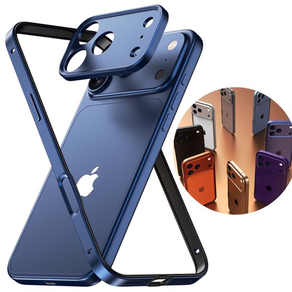 Decase Aluminum Frame Case for iPhone 17 Pro,Slim Open Back Design with Metal Camera Protection,Heat Dissipation Metal Frame Phone Cover,Titaniumblue