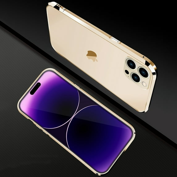 Decase Aluminum Frame Metal Bumper Frame Slim Hard Case for iPhone 14 Pro Max, Metal Frame Armor Bumper Raised Edge Protection No-Back Case for iPhone 14 Pro Max 6.7 inch 2022, Gold