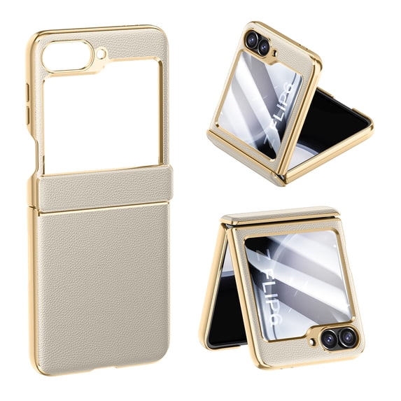 Decase Anti-Scratch Flip Case Compatible with Samsung Galaxy Z Flip 6, Fashionable Slim Leather Case with Built-in Hinge Protection and Screen Protector,Shockproof Protective Cover for Flip6,Titanium
