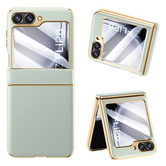 Decase Anti-Scratch Flip Case Compatible with Samsung Galaxy Z Flip 6, Fashionable Slim Leather Case with Built-in Hinge Protection and Screen Protector,Shockproof Protective Cover for Flip6,Green