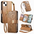thumbnail image 1 of Decase Anti-Scratch PU Leather Wallet Case Compatible with iPhone 14 Pro Max,Shockproof Magnetic Buckle Hybrid Case Cover with Zipper Pocket Credit Card Slot Cash Slot Wrist Strap Lanyard,Brown, 1 of 12