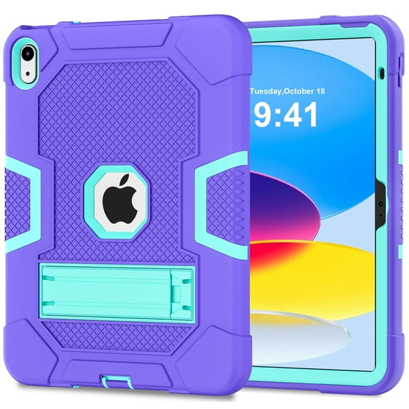 Decase for Apple iPad 10th Generation 10.9" 2022 Shockproof Absorption High Impact Resistant Hybrid Protective Tablet Cases Cover with Kickstand for 10.9 Inch 2022, Purple/Mint