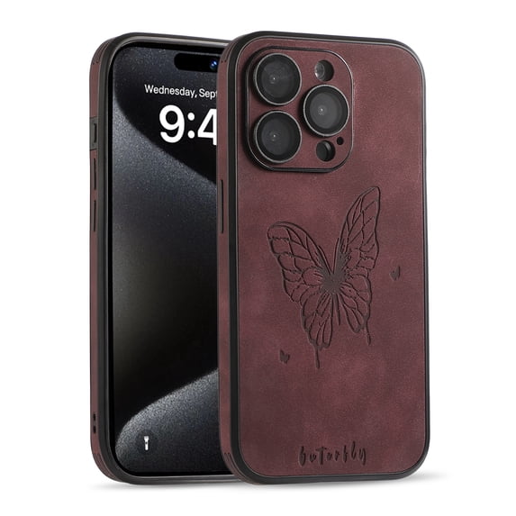 Decase for Apple iPhone 12 Phone Case,Ultra Thin Butterfly Embossed Pattern PU Leather Scratch-resistant Shockproof Protective Case Cover for iPhone 12,Winered