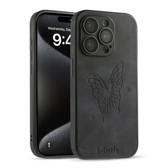 Decase for Apple iPhone 12 Pro Max Phone Case,Ultra Thin Butterfly Embossed Pattern PU Leather Scratch-resistant Shockproof Protective Case Cover for iPhone 12 Pro Max,Black