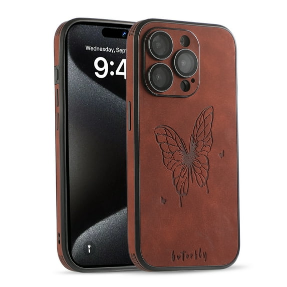 Decase for Apple iPhone 12 Pro Phone Case,Ultra Thin Butterfly Embossed Pattern PU Leather Scratch-resistant Shockproof Protective Case Cover for iPhone 12 Pro,Brown