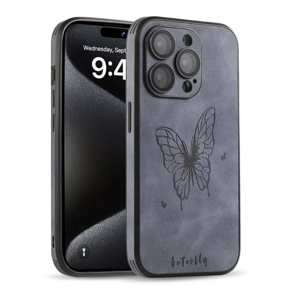 Decase for Apple iPhone 13 Pro Phone Case,Ultra Thin Butterfly Embossed Pattern PU Leather Scratch-resistant Shockproof Protective Case Cover for iPhone 13 Pro,Gray
