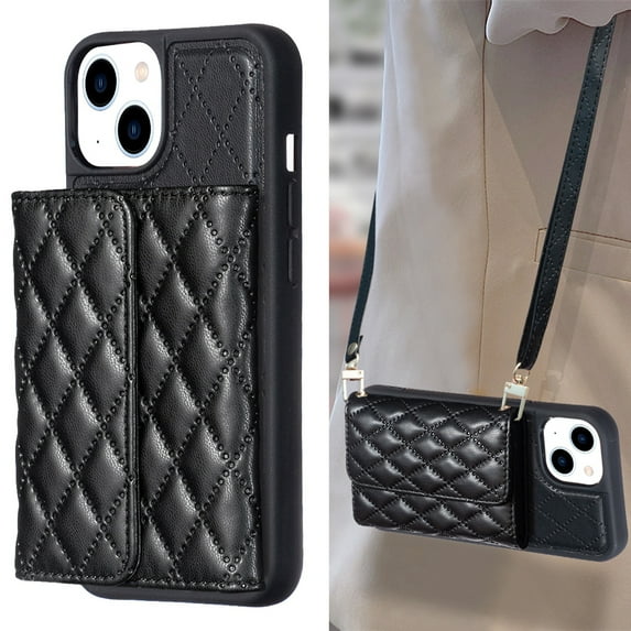 Decase for Apple iPhone 14 Flip Wallet Case, Crossbody Chain Shoulder Strap Luxury Cute Bag Purse Card Pouch for Women Men Card Holders Magnetic Back Cover, black