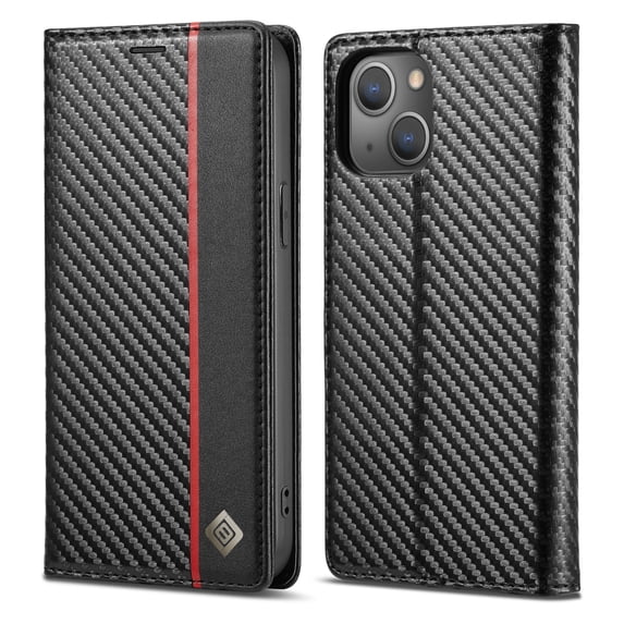 Decase for Apple iPhone 14 Pro Case Wallet,PU Leather Carbon Business Fiber Texture Magnetic Closure Shockproof Card Slots Protective Cover Case for iPhone 14 Pro,Black-Horizontal