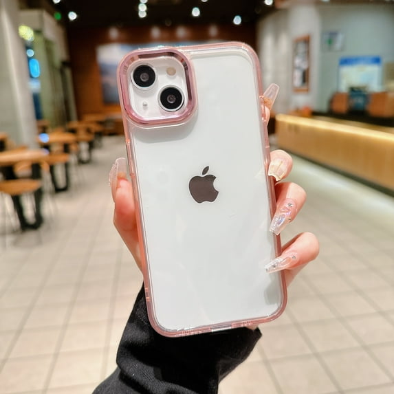 Decase for Apple iPhone 15 6.1"(2023 Release),Military Grade Drop Protection iPhone 15 Clear Case Color Border Anti-Yellow Shockproof Transparent Phone Cover - Pink