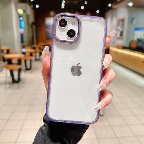 Decase for Apple iPhone 15 6.1"(2023 Release),Military Grade Drop Protection iPhone 15 Clear Case Color Border Anti-Yellow Shockproof Transparent Phone Cover - Purple