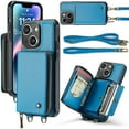 thumbnail image 1 of Decase for Apple iPhone 15 6.1 Inch (2023 Release),iPhone 15 Wallet Case With Crossbody & Wrist Strap,Zipper Card Pocket Stand Rugged PU Leather Phone Cover,for iPhone 15 - Blue, 1 of 9