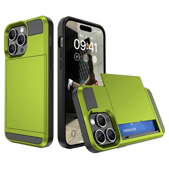 Decase for Apple iPhone 15 Rugged Cover,With Slide Card Slots Wallet Case Shockproof Dual Layer Hybrid Protective Phone Shell,for Apple iPhone 15 - Green