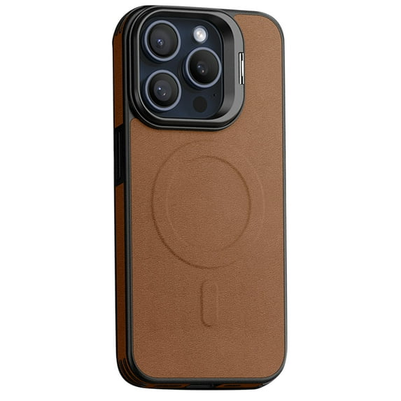 Decase for Apple iPhone 15,iPhone 15 Magnetic Case Compatible with Mag-Safe,Luxury PU Leather Case with Hidden Camera Kickstand,Shockproof Slim Phone Shell for iPhone 15 - Brown