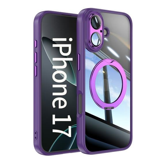 Decase for Apple iPhone 17 2025 Clear Case with Metal Stand Ring Holder, Ultra Thin Transparent Case for iPhone 17 for Women Men,Shockproof Stand Cover with Lens Protector,Darkpurple