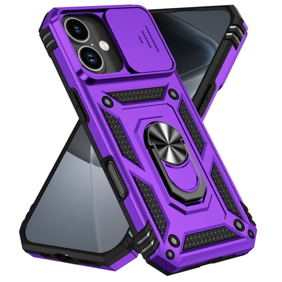 Decase for Apple iPhone 17 Case, Military-Grade Ring Holder Kickstand Heavy Duty Hybrid Case with Slide Lens Cover,Shockproof Rugged Dual-Layer Hard Phone Case for iPhone 17,Purple