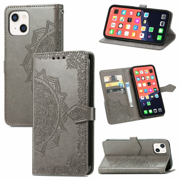 Decase for Apple iPhone XR 6.1" Wallet Cover, Shockproof Magnetic Flower Embossed Premium PU Leather Wallet Card Slots Flip Protective Phone Case with Hand Strap and Kickstand, Gray