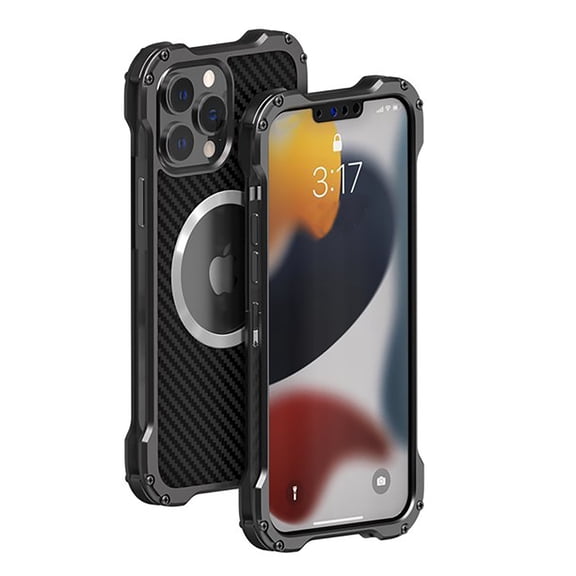 Decase Aviation Aluminum Metal Carbon Fiber Magsafe Rugged Case for iPhone 14 with Magnetic Shockproof Frame Len Protection Case for IPhone 14 PlusFor iPhone 14 Plus,Gray