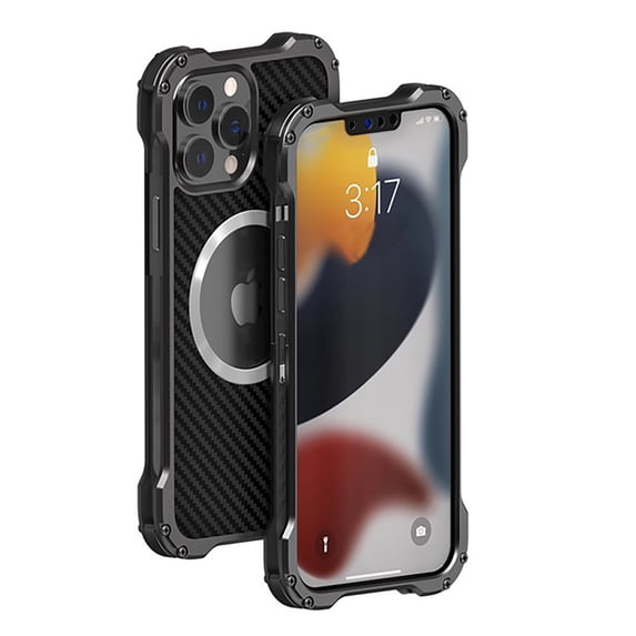 Decase Aviation Aluminum Metal Carbon Fiber Magsafe Rugged Case for iPhone 14 with Magnetic Shockproof Frame Len Protection Case for IPhone 14 PlusFor iPhone 14 Plus,Gray