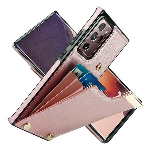Decase Back Wallet Cover for Samsung Galaxy Note 20,Shockproof Premium PU Leather Wallet Card Slot Money Pocket for Men Women Girls Flip Protective Case,Rosegold