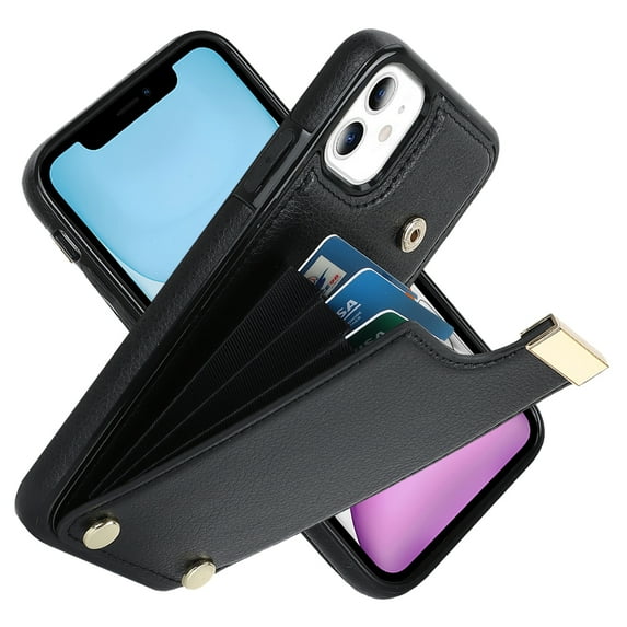 Decase Back Wallet Cover for iPhone 11,Shockproof Premium PU Leather Wallet Card Slot Money Pocket for Men Women Girls Flip Protective Case,Black